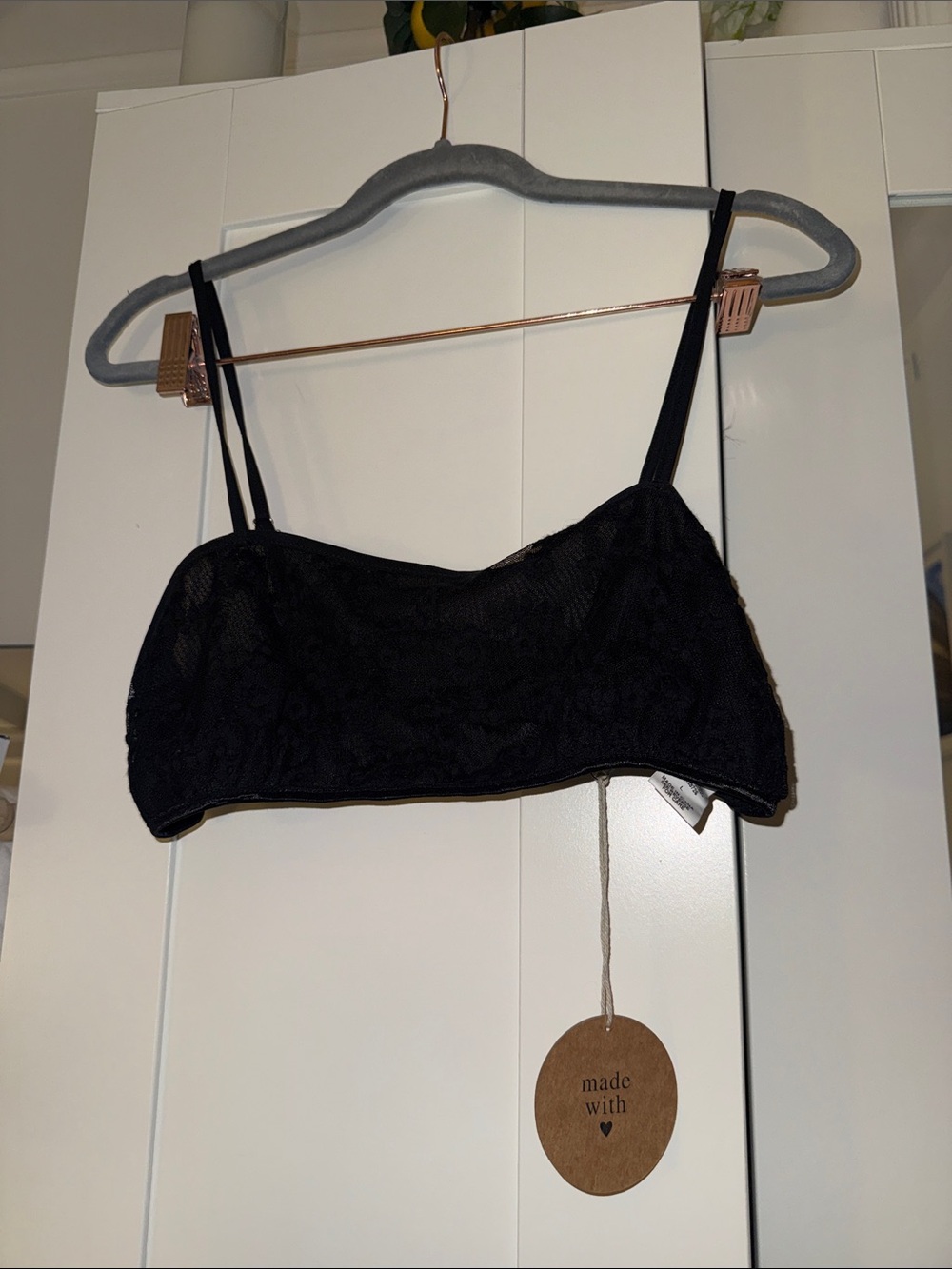 NWT Honey Punch Black Lace Bralette with Dual Thin Straps